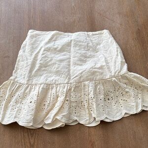 Express Cream Eyelet Ruffle Mini Skirt